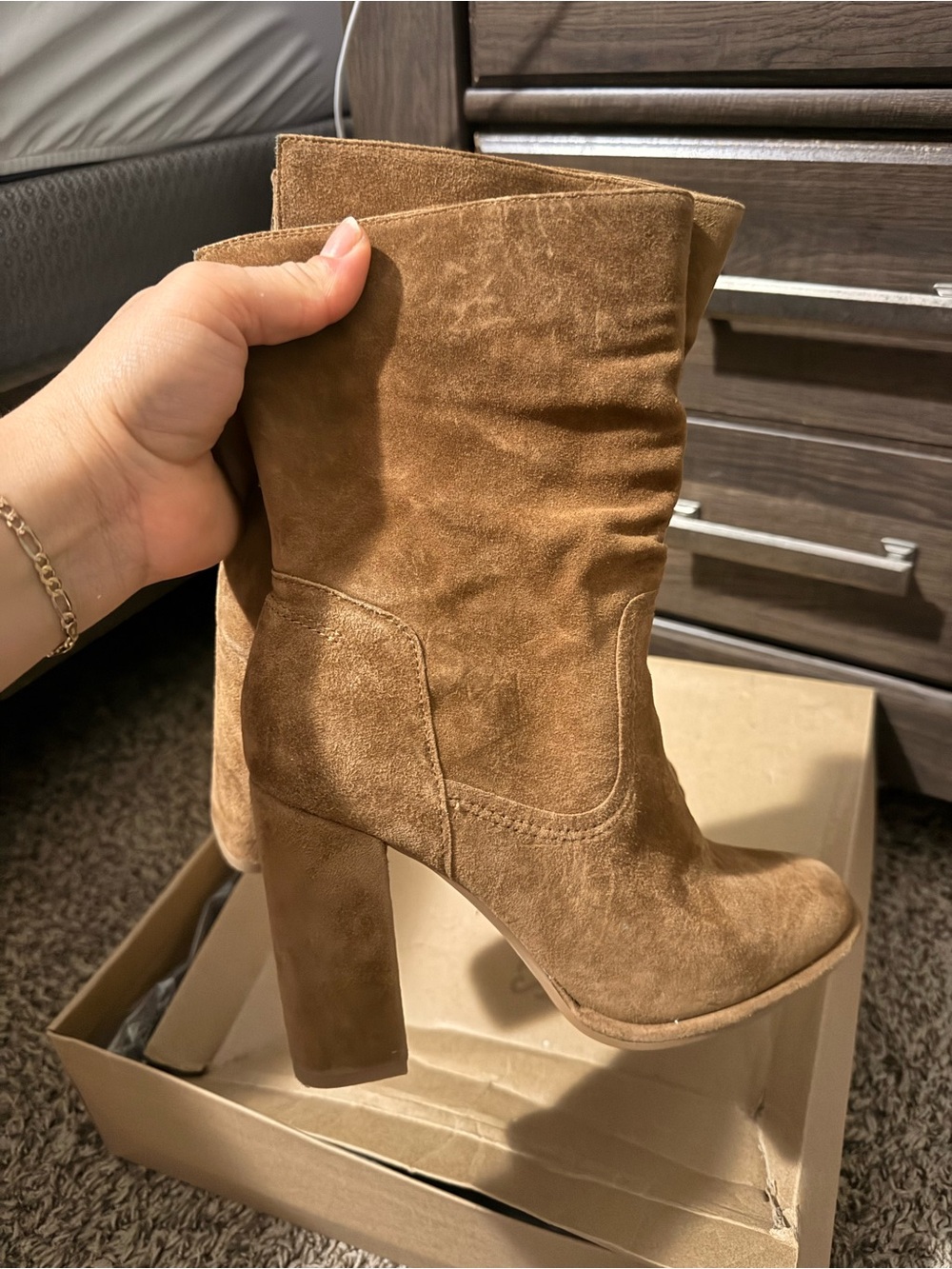 Steve Madden Brown Suede Block Heel Mid-Calf Boots